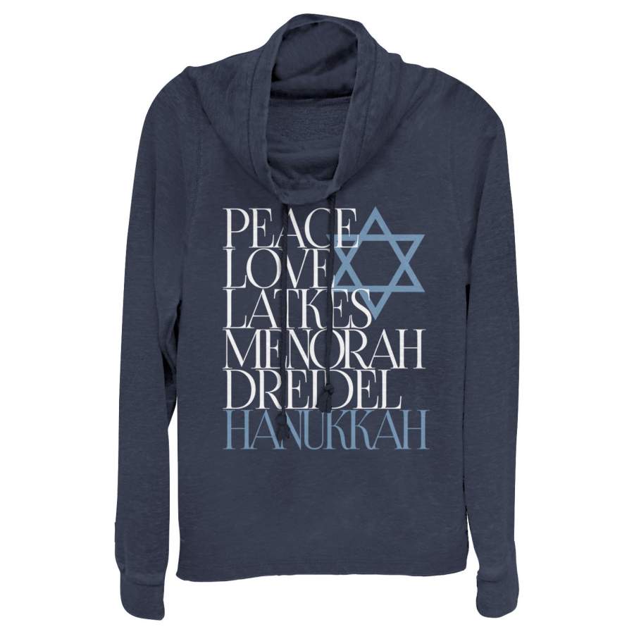 CHIN UP Junior’s Hanukkah Wish List Cowl Neck Sweatshirt