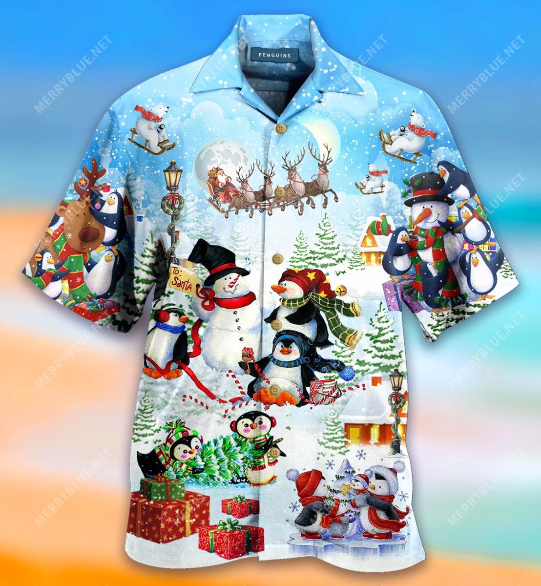 Penguins Merry Christmas Aloha Hawaiian Shirt Colorful Short Sleeve Summer Beach Casual Shirt For Men And Women