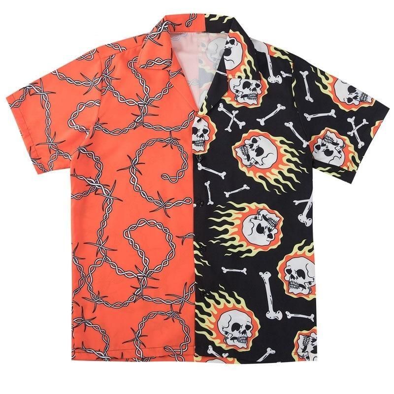 Skull Chain Print Hawaii Casual Short Sleeve Button Down Shirt Ha104054