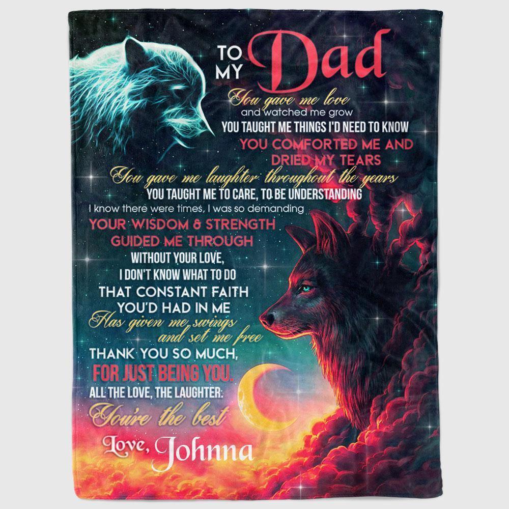 [Personalized Name] Wolf To My Dad –  Best Idea Gift For Dad, Gift For Home Decor, Gift For Family  – Custom Fleece Blanketc