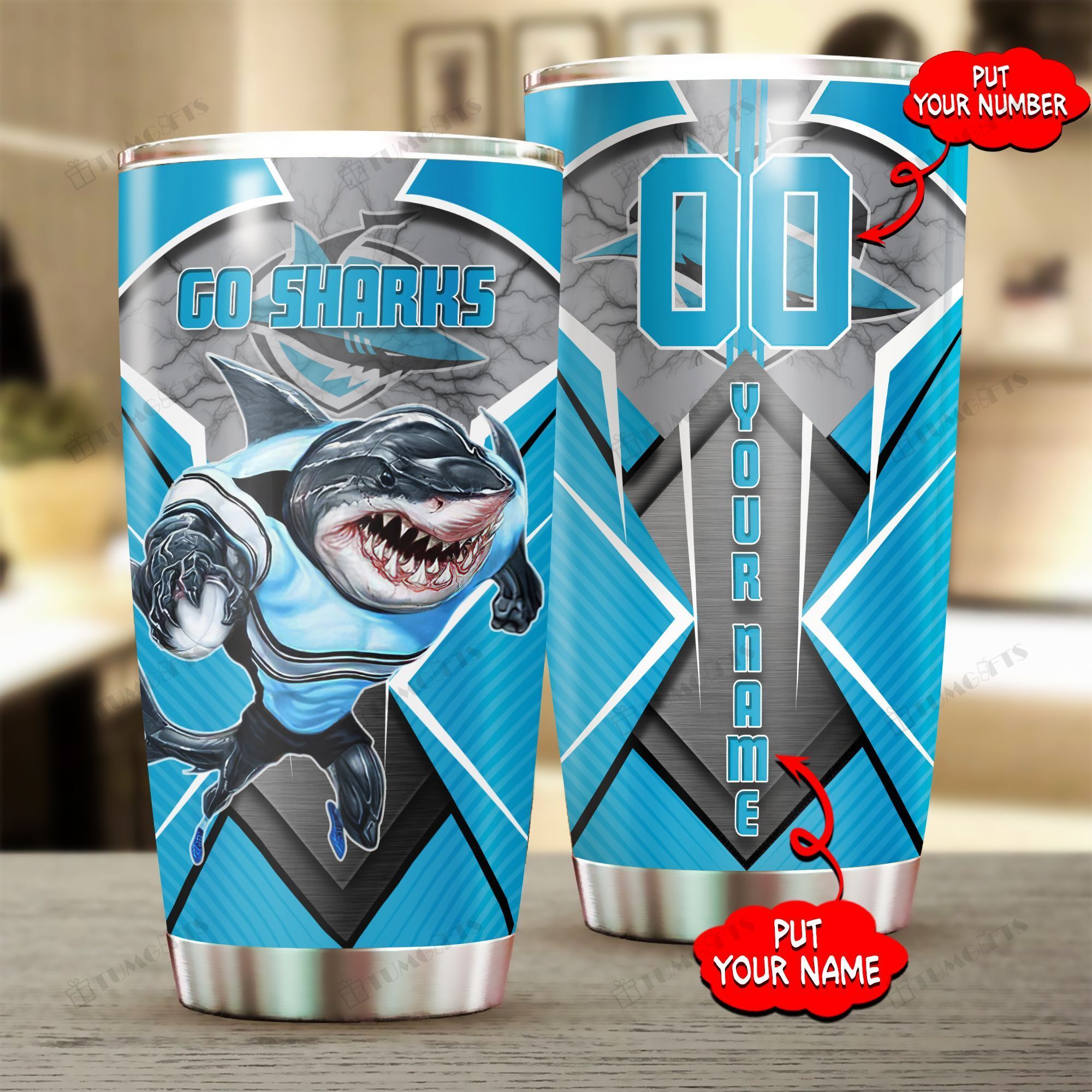 Buy Personalized Cronulla Sutherland Sharks Nrl Custom Stainless Steel Tumbler