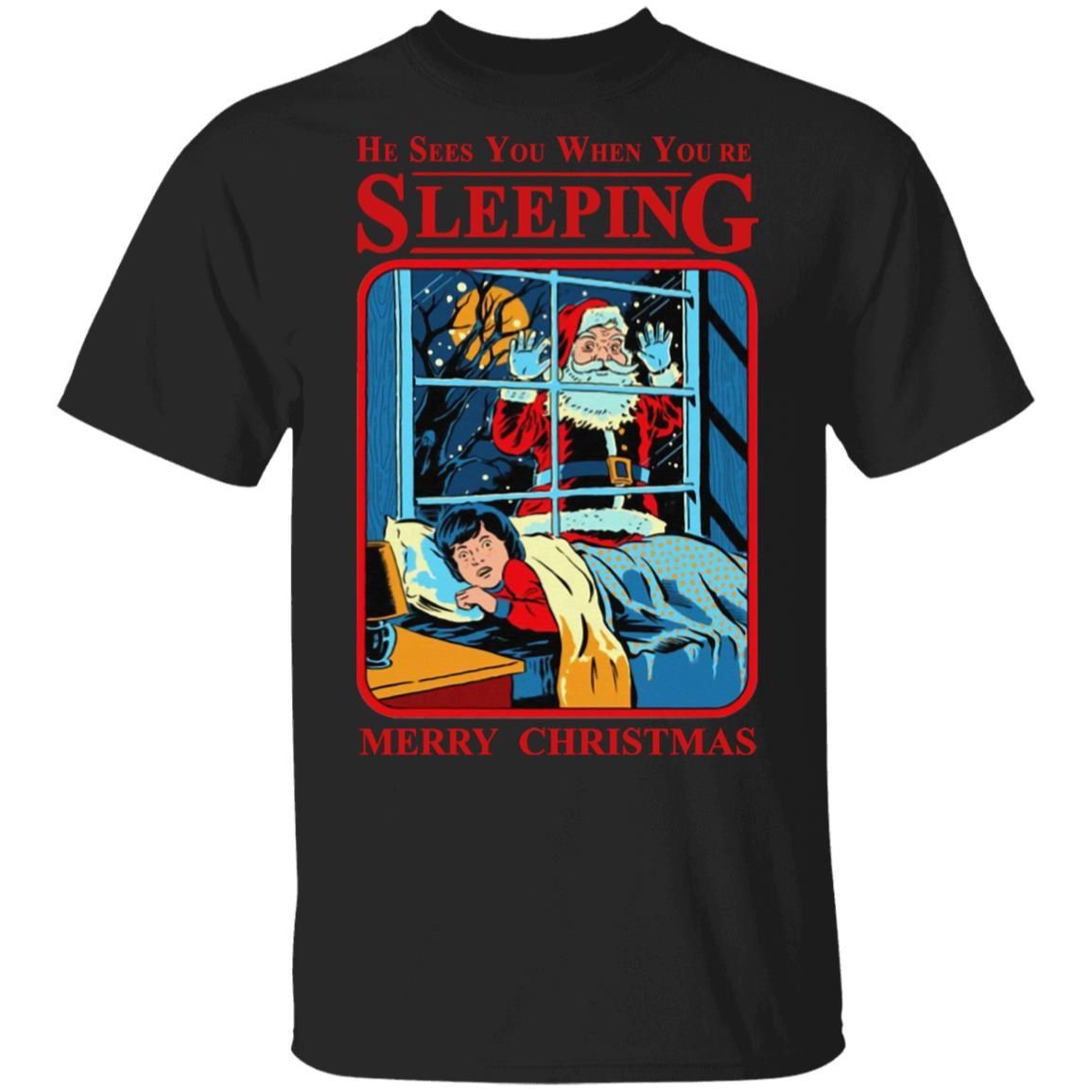 Satan Claus He Sees You When Youre Sleeping Christmas T-Shirt