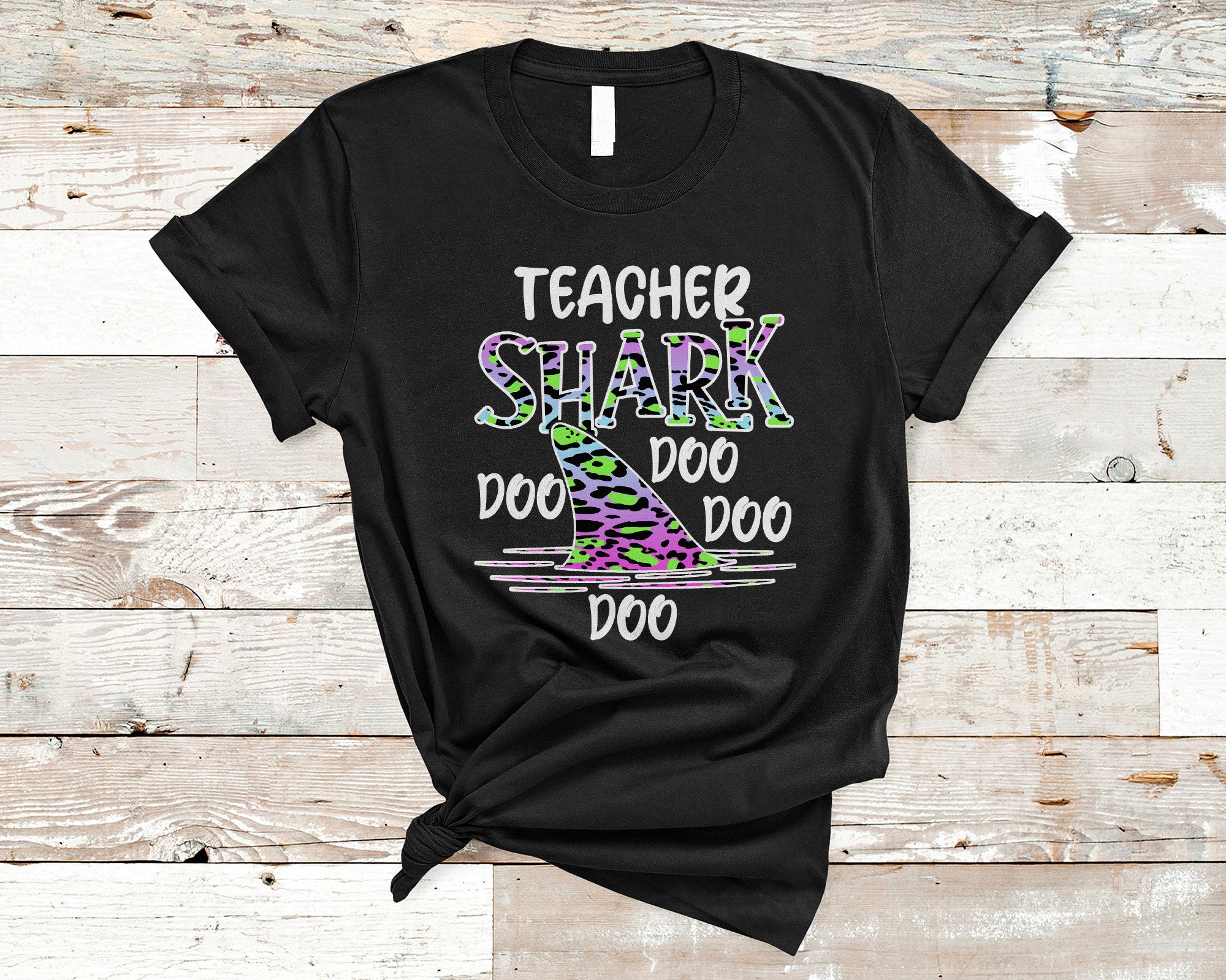 Teacher Shark Shirt Teacher Shark Doo Doo Funny School Teacher Day Shark Leopard Lover Gifts T-Shirt