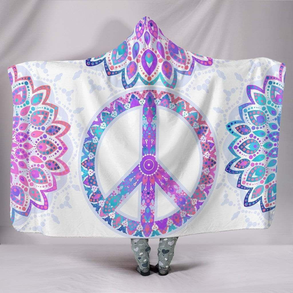 Peace Sign Hippie Flower Hooded Blanket