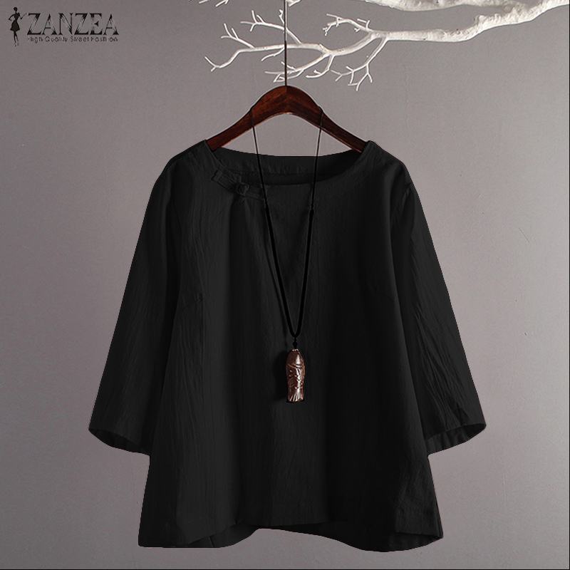 ZANZEA 2022 Women’s Tunic Tops Vintage Linen Blouse Female Plate Button Shirts Chemise Casual Summer Blusas Kaftan Tee alx