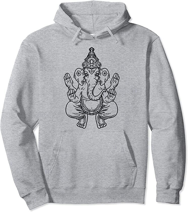 Ganesh God Pixels Elephant Indian Animal Yoga Hindu Gift Pullover Hoodie