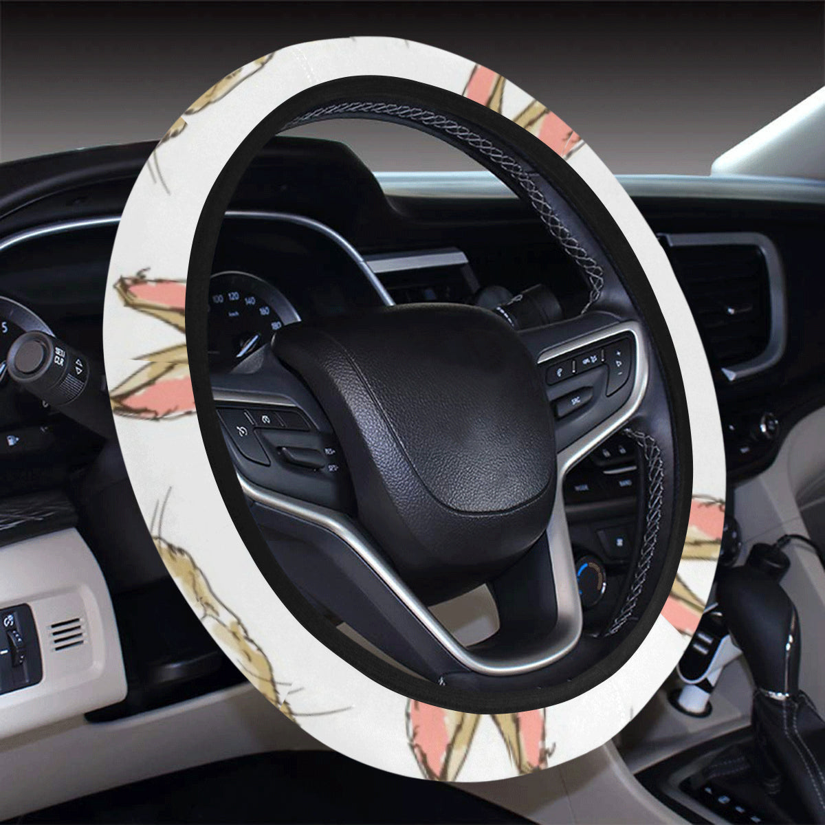 Rabbit Pattern Print Design Rb09 Steering Wheel Cover With Elastic Edge