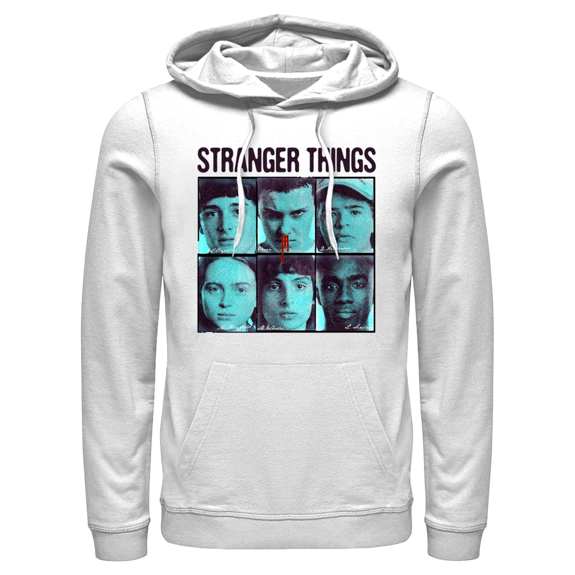 Men’S Stranger Things Gang Bleeding Nose Stacked Pull Over Hoodie