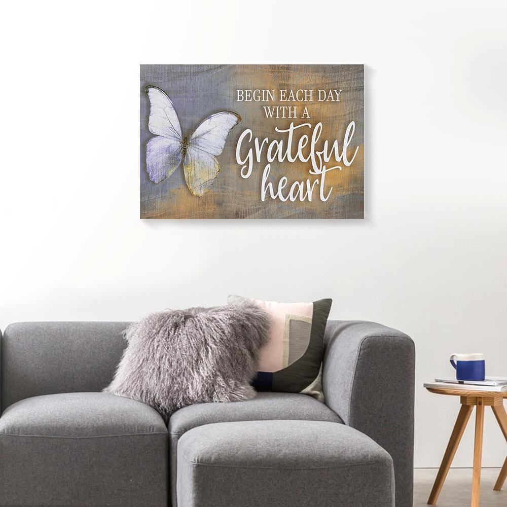 Canvas Prints Begin Each Day With A Grateful Heart Wood Frame Butterfly Canvas Wall Art Home Decoration