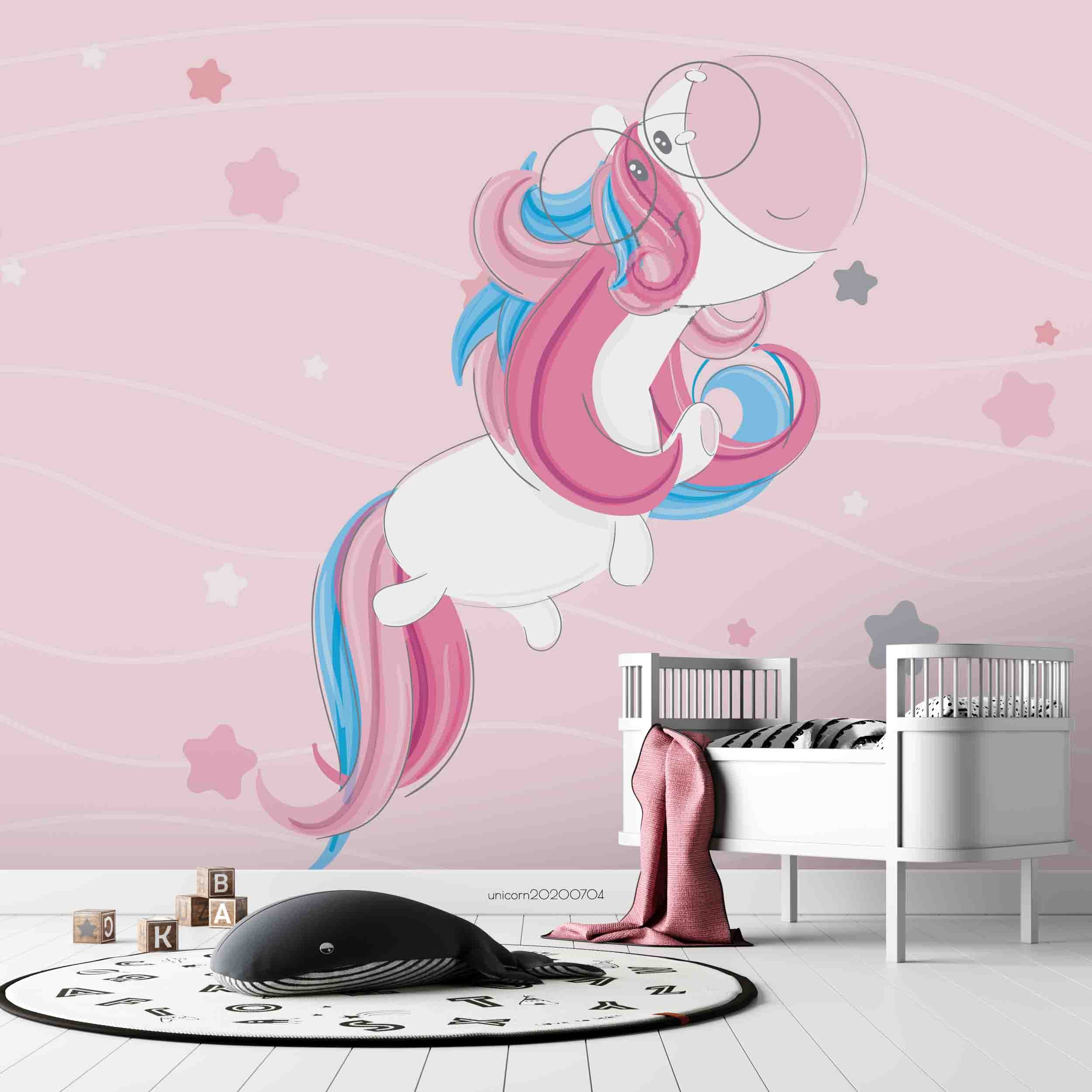 3D Cartoon Pink Glasses Unicorn Wall Mural Wallpaper Lxl 171