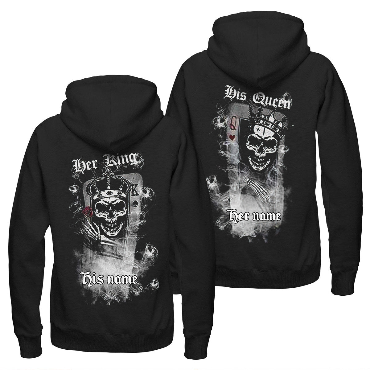 Personalized Skull Her King His Queen Hoodie, Skeleton Hoodie, Skull Couple Hoodie, Matching Couple Hoodies, His And Hers Sweatshirts