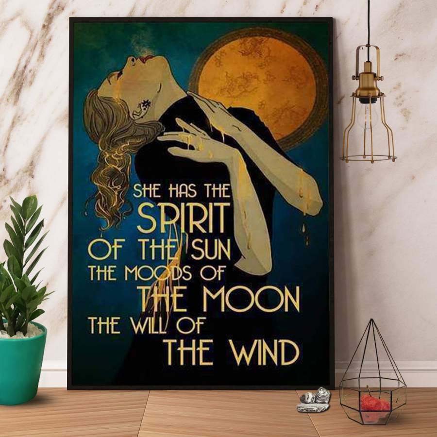 Halloween spirit of the sun witch full moon vertical paper poster no frame/ wrapped canvas wall decor full size