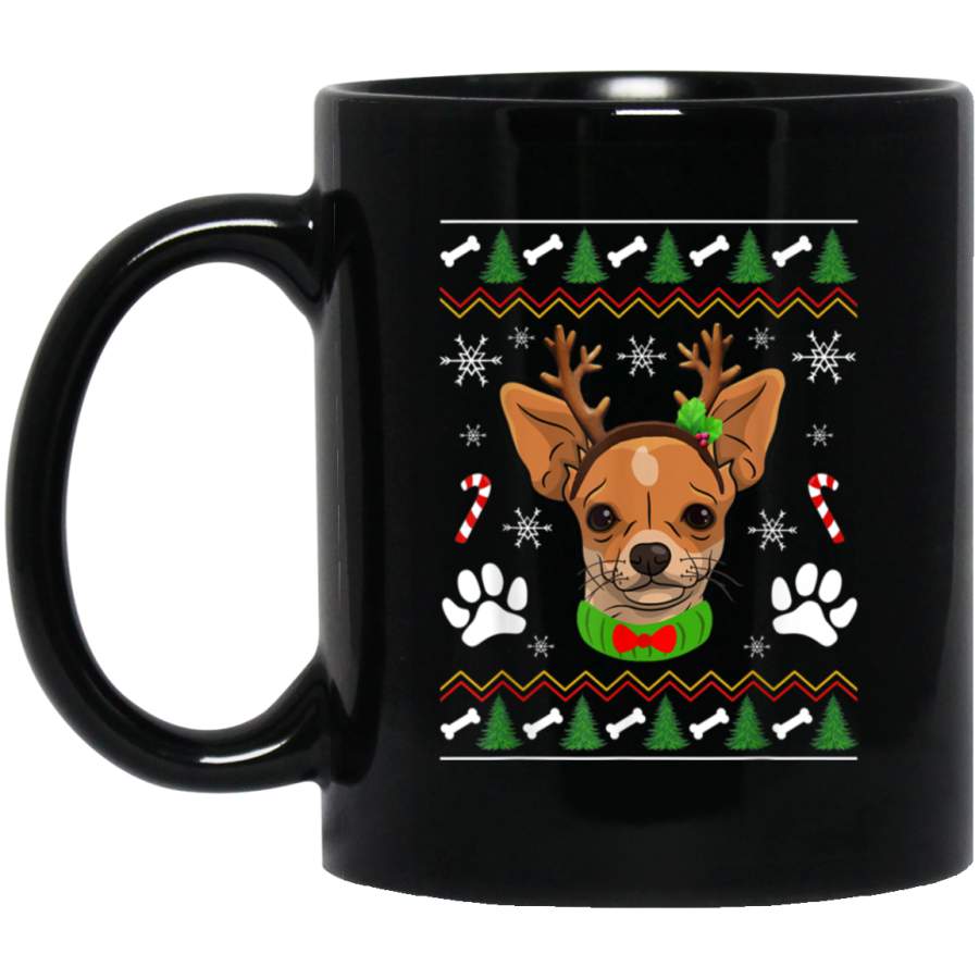 Chihuahua Dog Ugly Christmas Reindeer Antlers Dogs Xmas Gift 11 oz 15 oz Mug Black