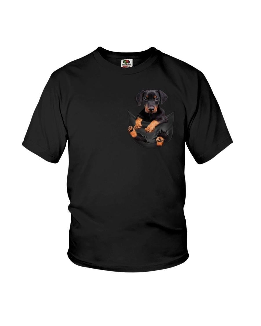 Cute Lovely Little Black Doberman Puppy In Pocket Tshirt Gift For Doberman Lovers Dog Lovers Tshirt