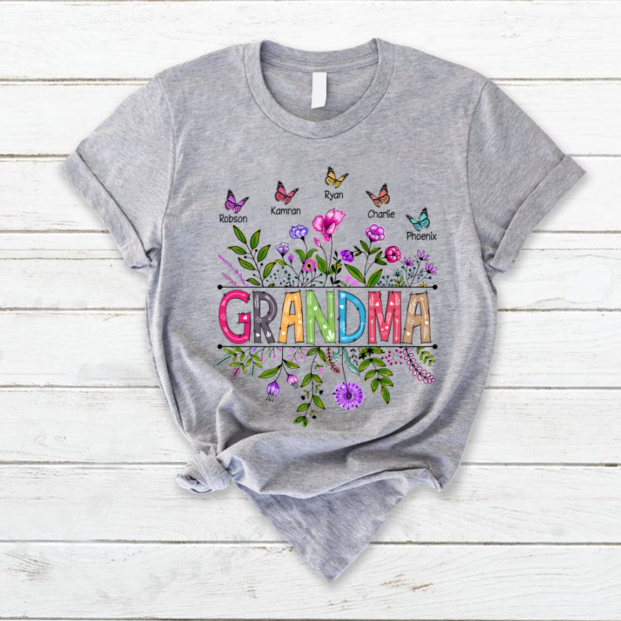 Wildflowers Grandma And Grandkids Butterfly T-Shirt