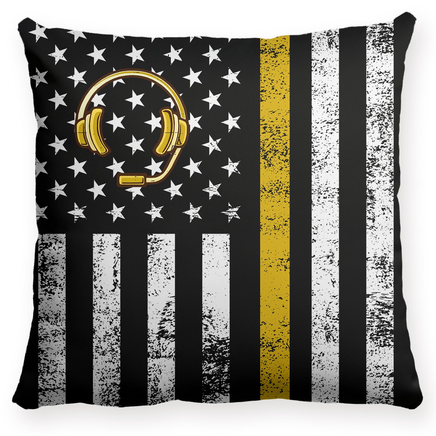 911 Dispatcher Thin Gold Yellow Line Dispatch American Flag Throw Pillow Home Decor