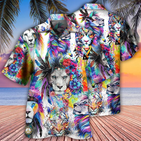 Colorful Lion Hawaii Shirt Shorts Set Summer Beach Clothing Clothes Outfit For Men Ht Ha56736