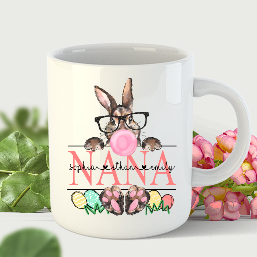 Bunny With Glasses & Bubblegum, Nana With Kids, Easter Day Gift Cth01 Mug