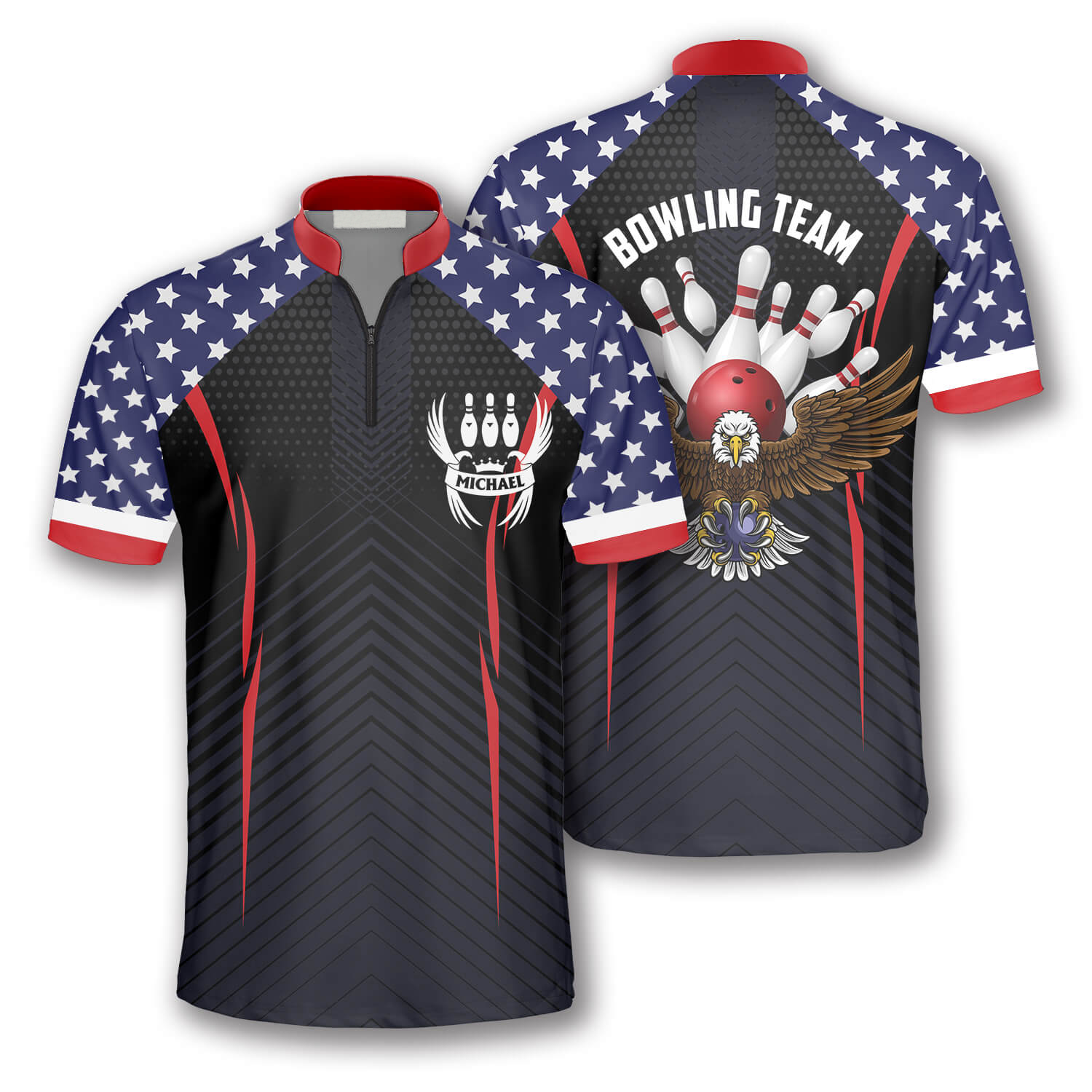 Patriotic Eagle American Flag Custom Bowling Jerseys For Men, Uniform Shirt For Bowling Team, Flag Shirt