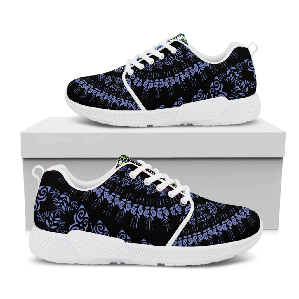 Blue And Black African Dashiki Print White Athletic Shoes