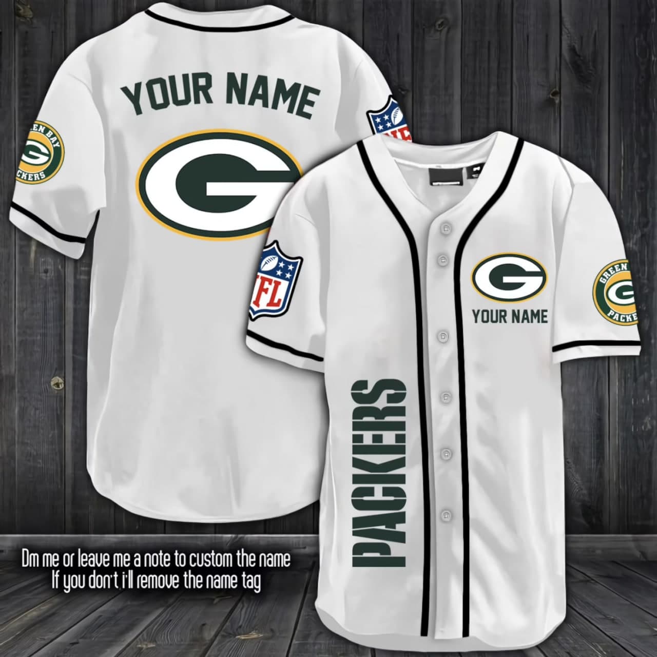 Personalized Green Bay Packers White Baseball Jersey Shirt Fanmade