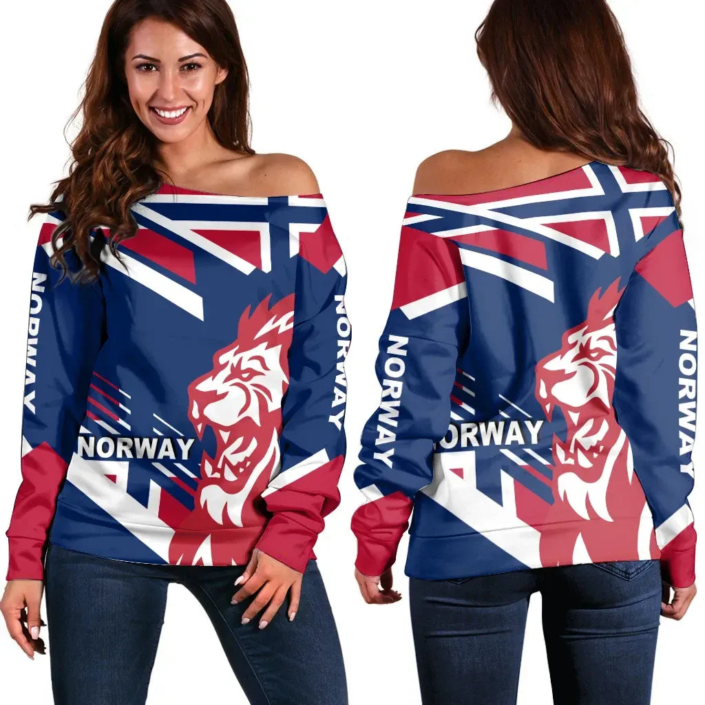 Women’S Off Shoulder Sweater – Norway Lion Flag Special Edition Rlt7