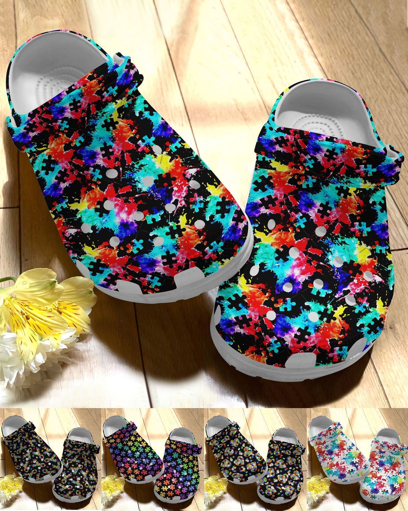 Autism Personalize Clog, Custom Name, Text, Fashion Style For Women, Men, Kid, Print 3D Autism Pattern 5 Colors