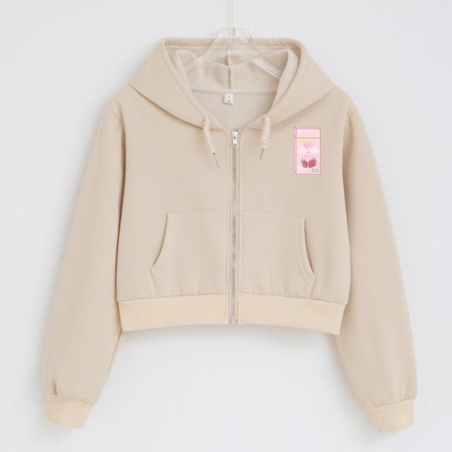 Strawberry Chocolate Stick Box Cropped Zip Up Soft Hoodies