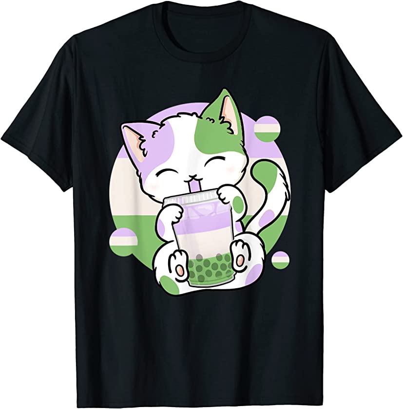 Cat Boba Tea Bubble Tea Anime Kawaii Neko Genderqueer Kitten T-Shirt