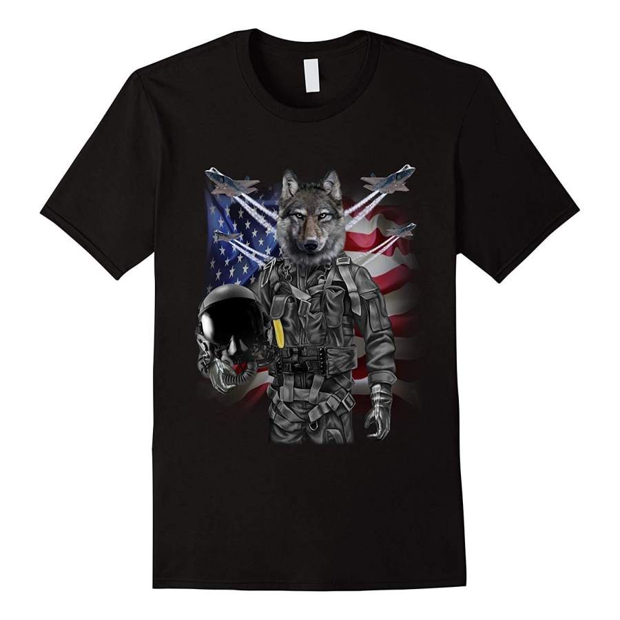 Wolf As Fighter Jet Pilot, Usa America Summer Fashion T-Shirt