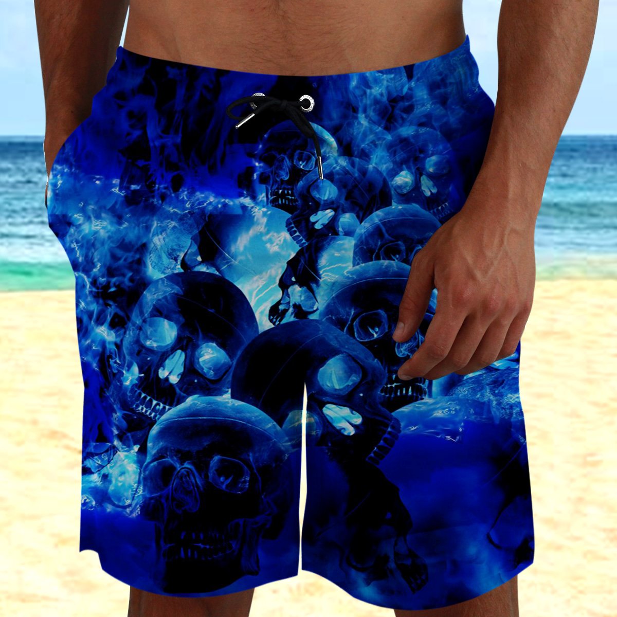 Blue Skull 3 Hawaii Beach Shorts Colorful S Ha87288