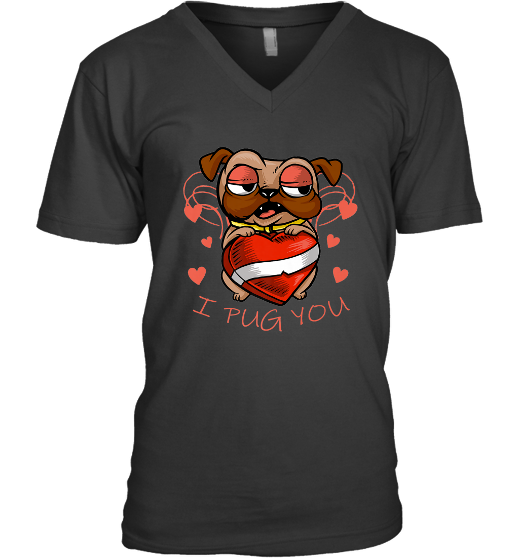 I Pug You Cute Valentines Day Love Heart Pug Dog Valentine Men’s V-Neck