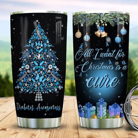 Diabetes Awareness Christmas Stainless Steel Tumbler, Personalized Tumblers, Tumbler Cups, Custom Tumblers