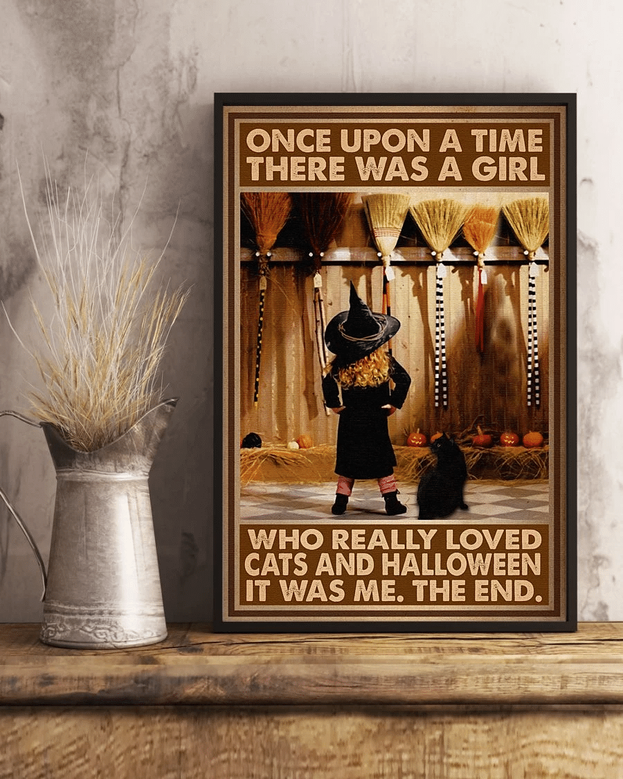 Cats And Halloween Loves Poster Canvas – Once Upon A Time Vintage Home Decor Wall Art Evg80477