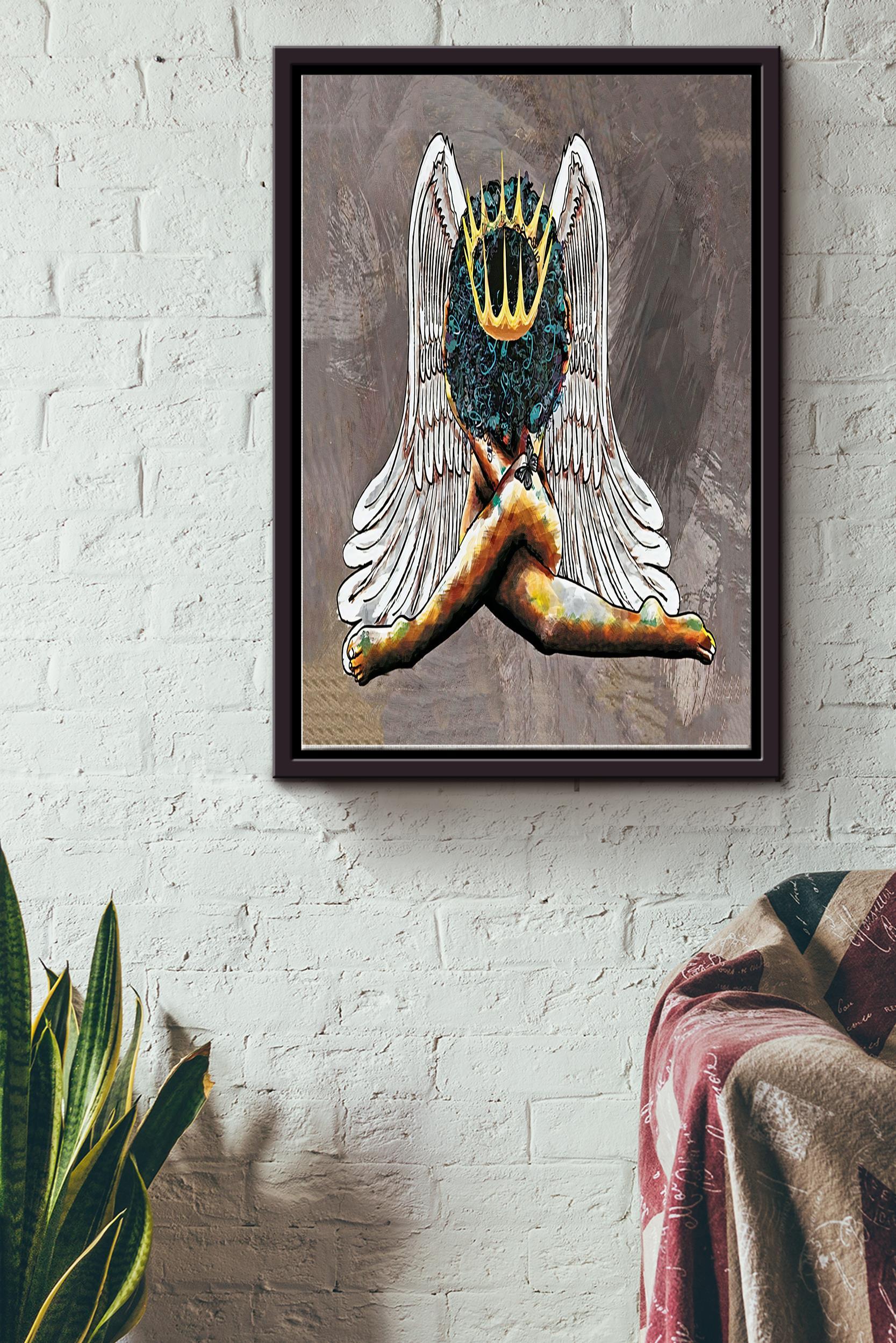 Black Queen Girl Is Angel Poster – Decor Wall Art – Gift For Black Girl Black Women Womens Day Black People Framed Matte Canvas