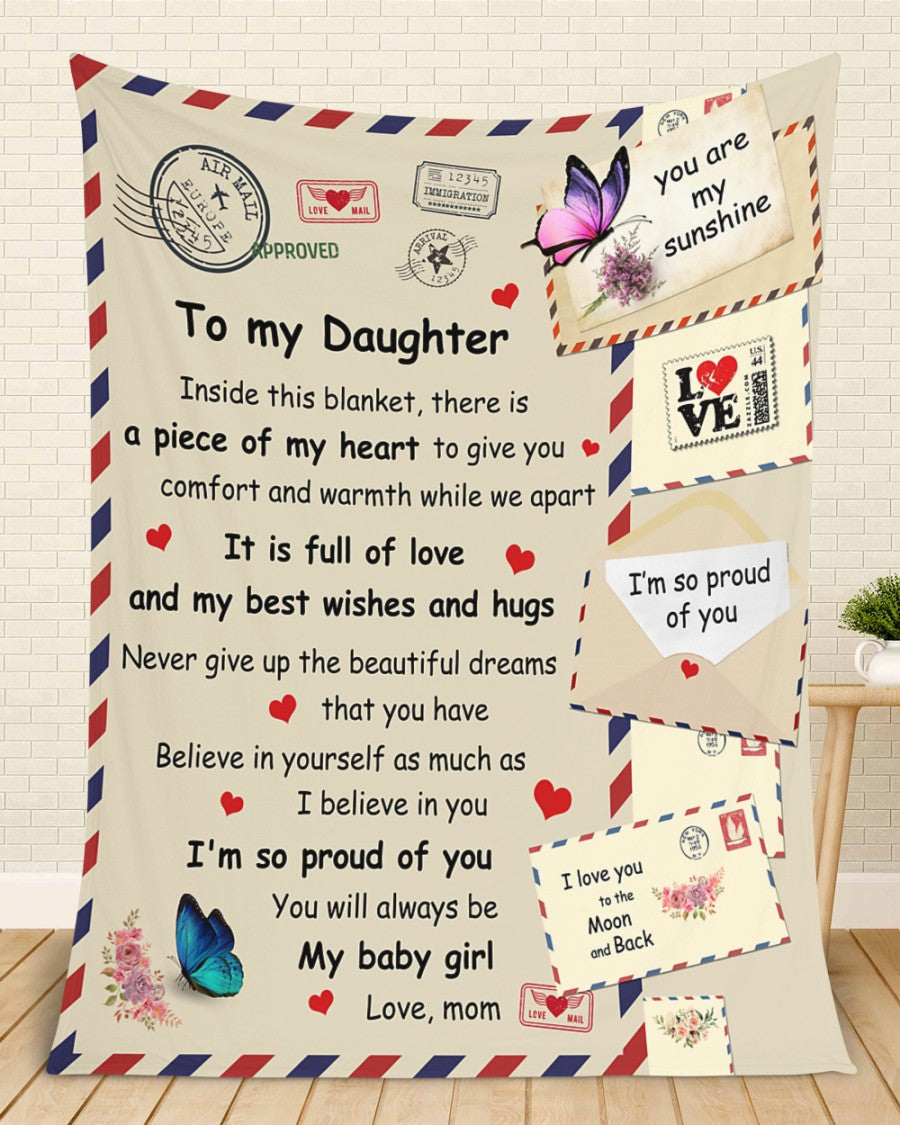 To My Daughter I’M So Proud Of You Letter Butterfly Blanket Gift For Daughter From Mom Birthday Gift Home Decor Bedding Couch Sofa Soft And Comfy Cozy