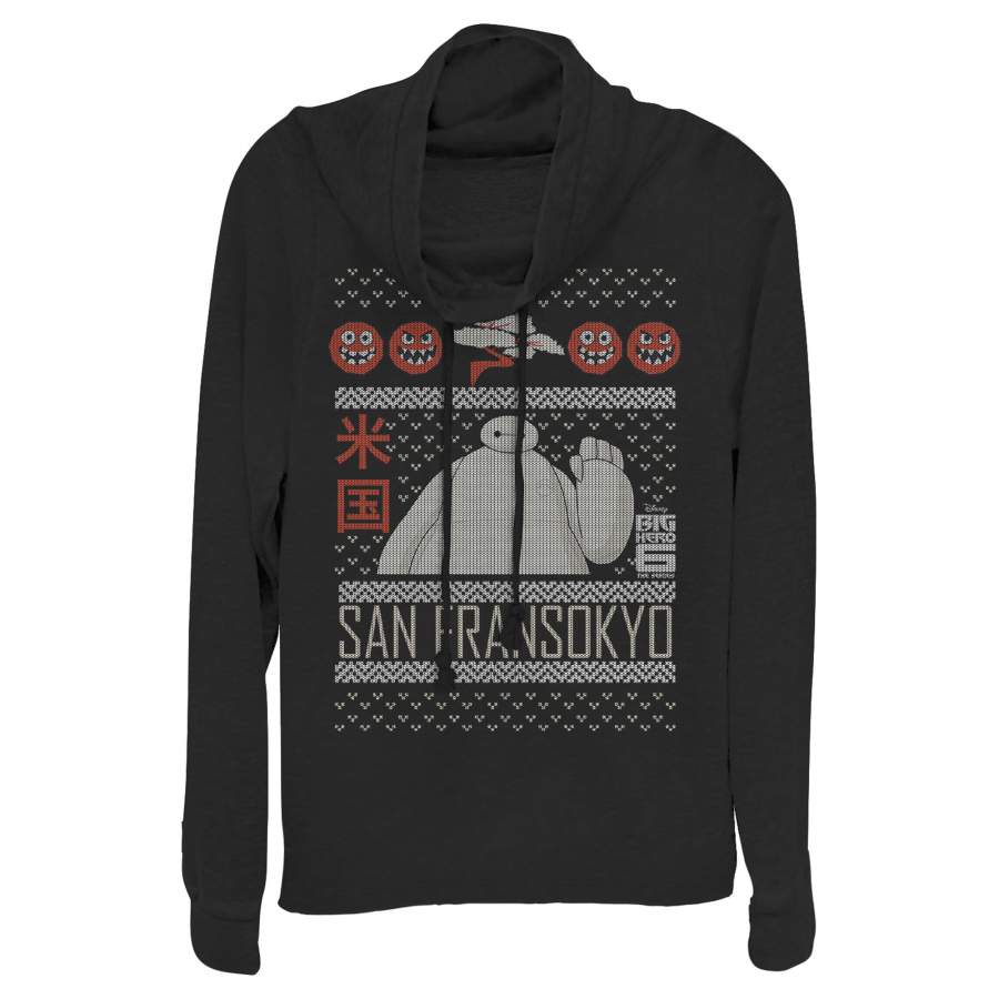 Big Hero 6 Junior’s Ugly Christmas Baymax Wave  Cowl Neck Sweatshirt