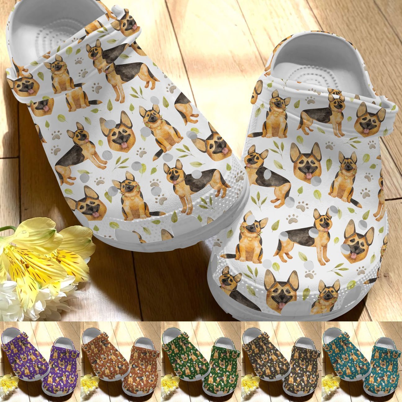 German Shepherd Personalize Clog, Custom Name, Text, Fashion Style For Women, Men, Kid, Print 3D Whitesole Cute German Shepherds