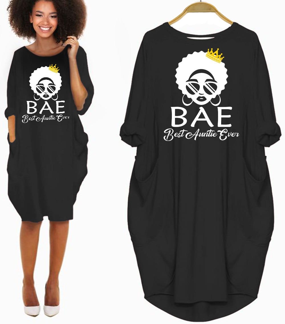 African American Dresses BAE Best Auntie Ever Long Sleeve Dress Black Women Shirt Summer Dress Afrocentric Clothing Black History Gift Ideas