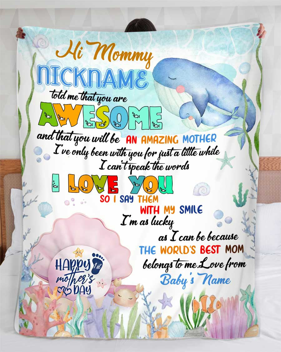 Personalized Blanket – To My Mommy Fleece, Sherpa Blanket First Time Mom Gift New Mom Blanket Whales Art, Cute Blanket For New Mom