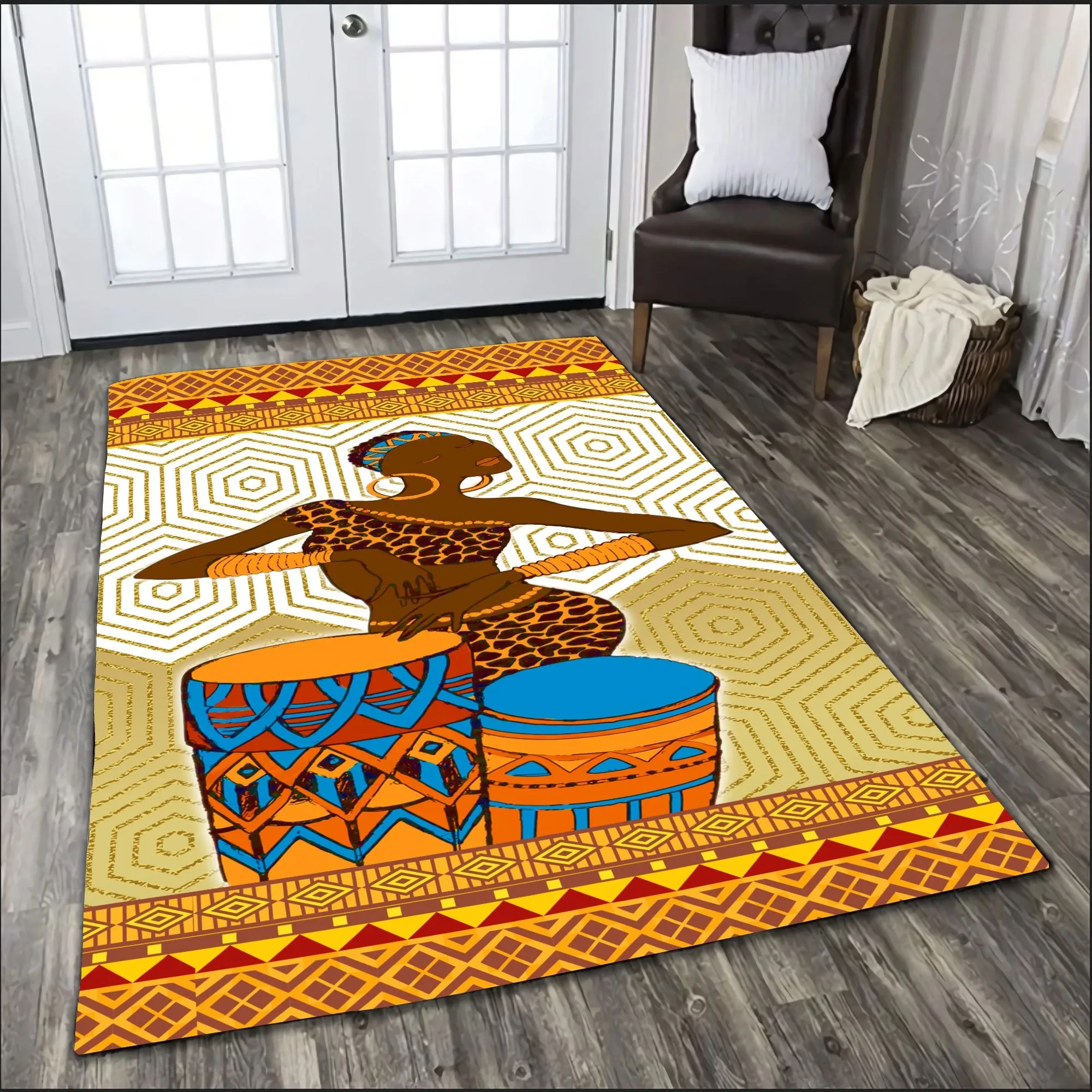 African Woman Play Drum Africa Culture Rug