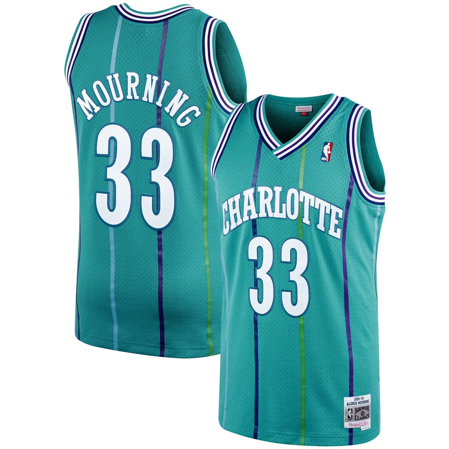 Alonzo Mourning Charlotte Hornets Mitchell & Ness 1992-93 Hardwood Classics Swingman Player Jersey – Teal NBA