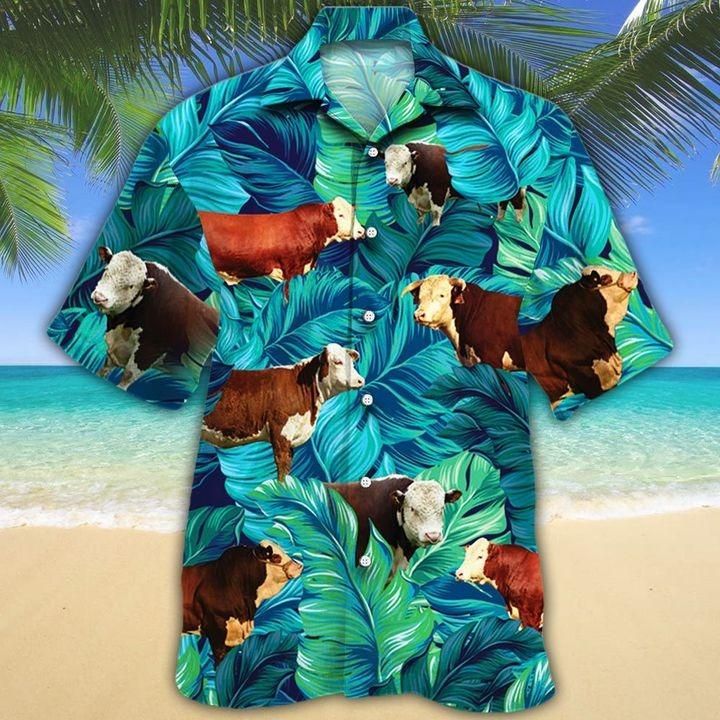 Hereford Cattle Hawaiian Shirt Green Lovers Ha5181