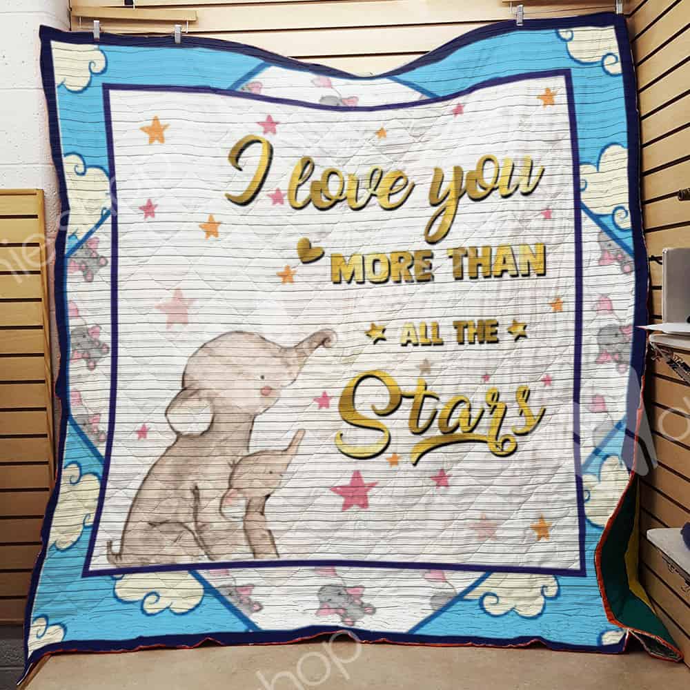 Elephants  I Love You More Than All The Stars  Quilt Blanket