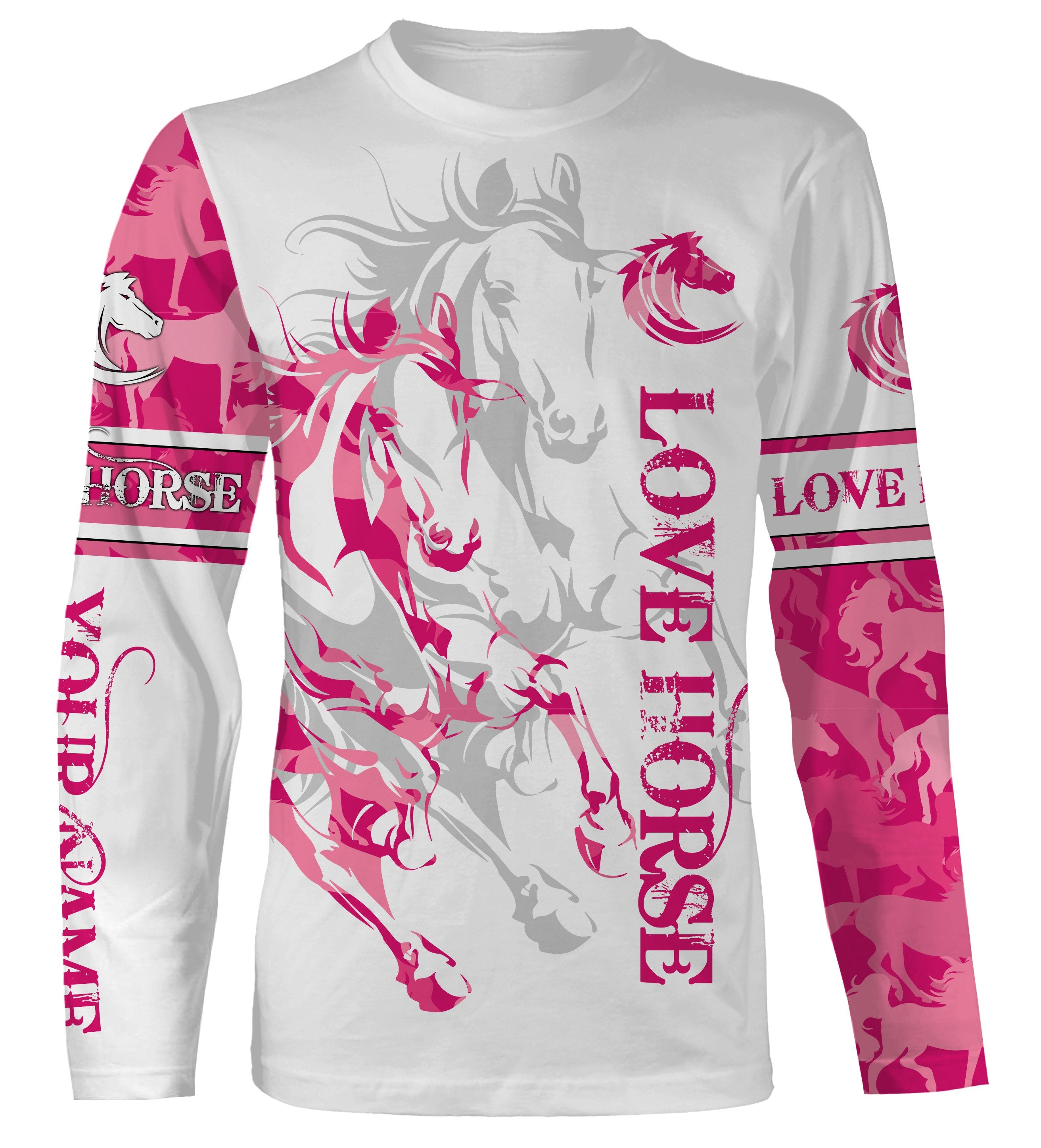 Love Horse Tattoo Pink Camo Cute Horse Shirt For Girl Customize Name 3D All Over Printed Shirts Personalized Gifts For Horse Lovers Nqs2678