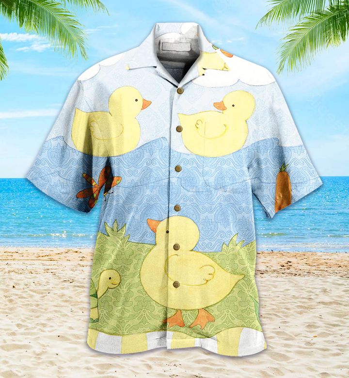 Cute Duck And Frog Yellow Hawaii Shirt Ha105921