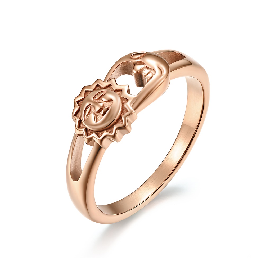 Unisex Men Women Rings Moon Sun Design Stainless Steel Rose Gold Silver Color Large US size 5 6 7 8 9 10 11 12 alx