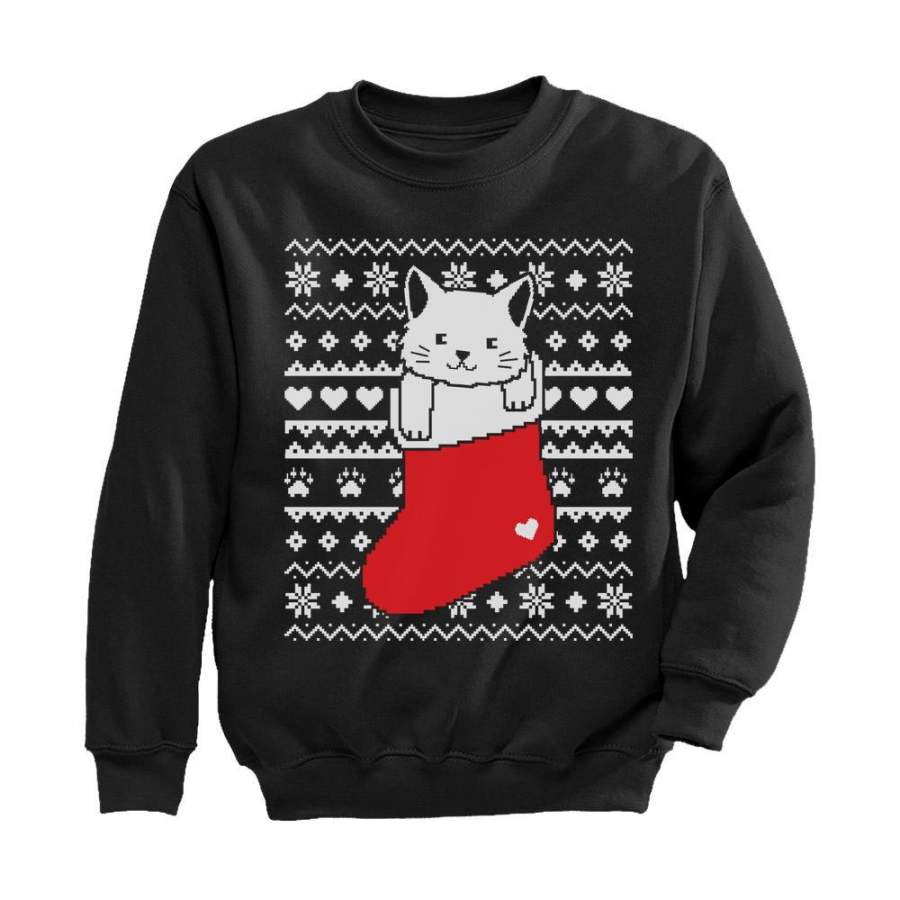 Cat in Stocking Kitty Ugly Christmas Sweater Toddler/Kids Sweatshirt