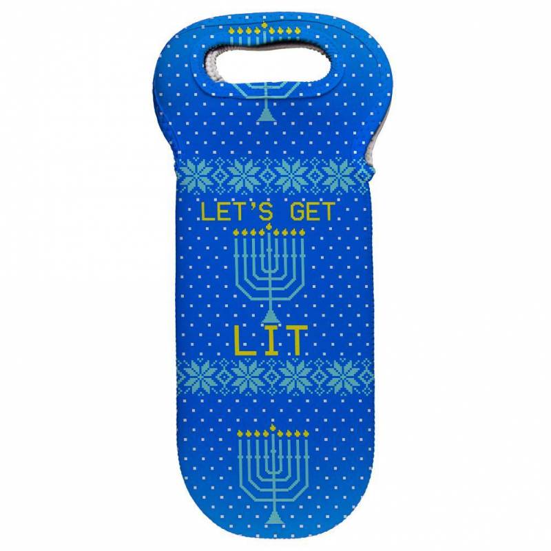 Ugly Christmas Sweater Let’s Get Lit Menorah Hanukkah Wine Tote Bag