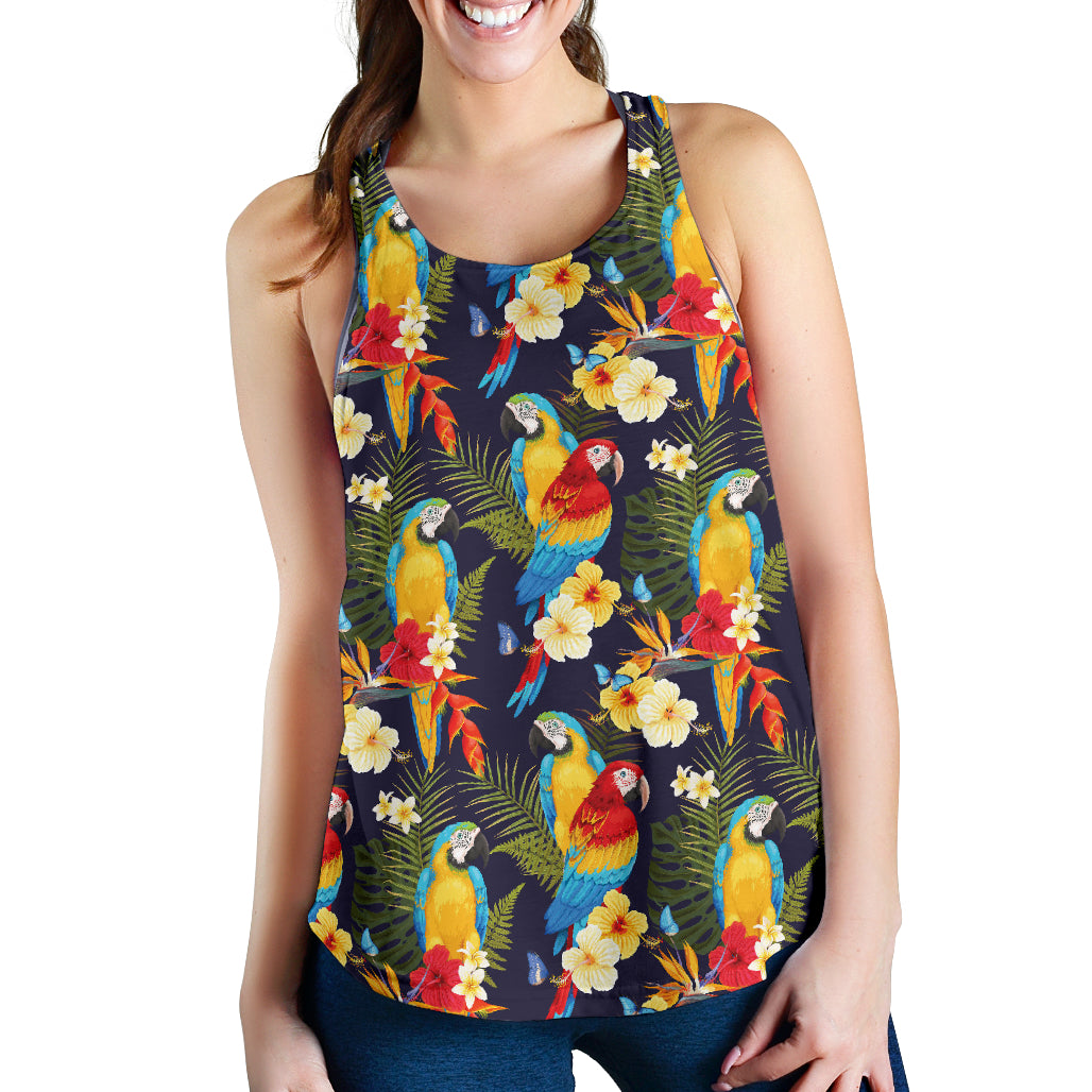 Colorful Parrot Flower Pattern Women Racerback Tank Top